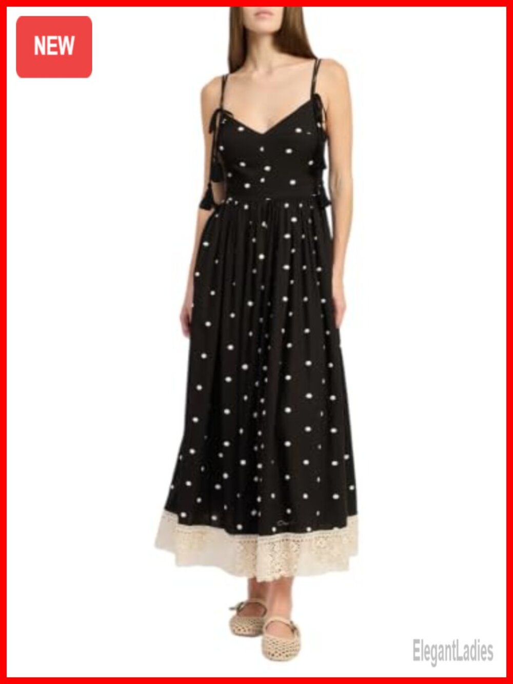 Women's Heather Embroidered Midi Dress Smocked Tie Front A-Line